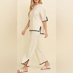 Cream and Black Trim Women's Pants Set